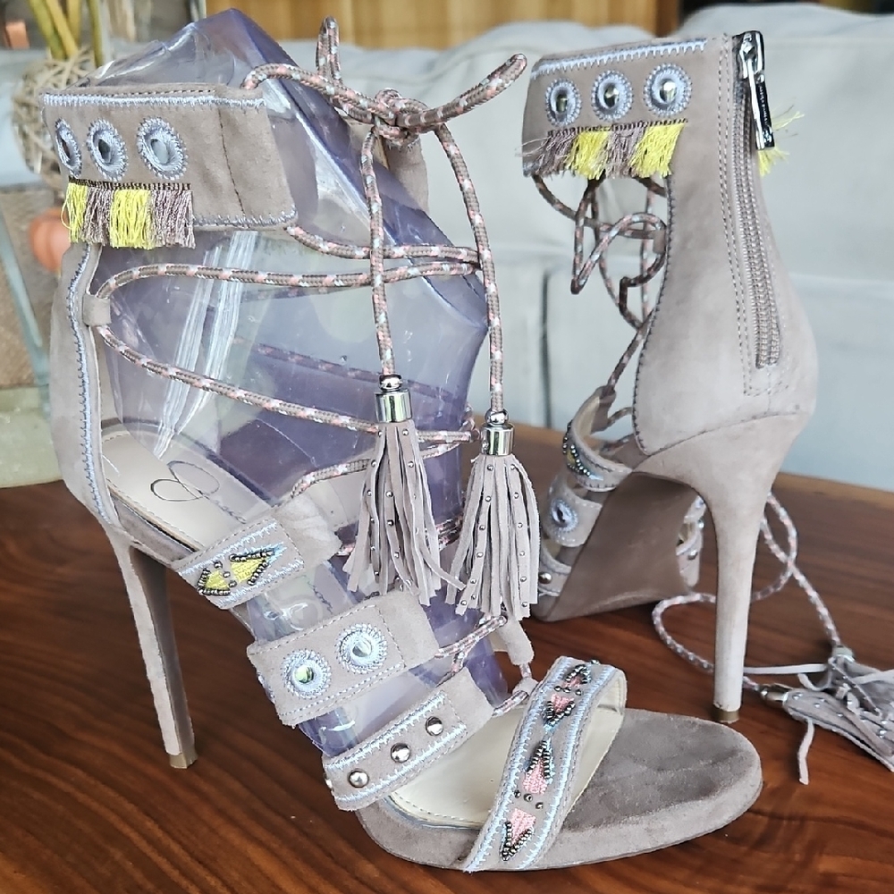 Boho Suede Lace-Up Heels